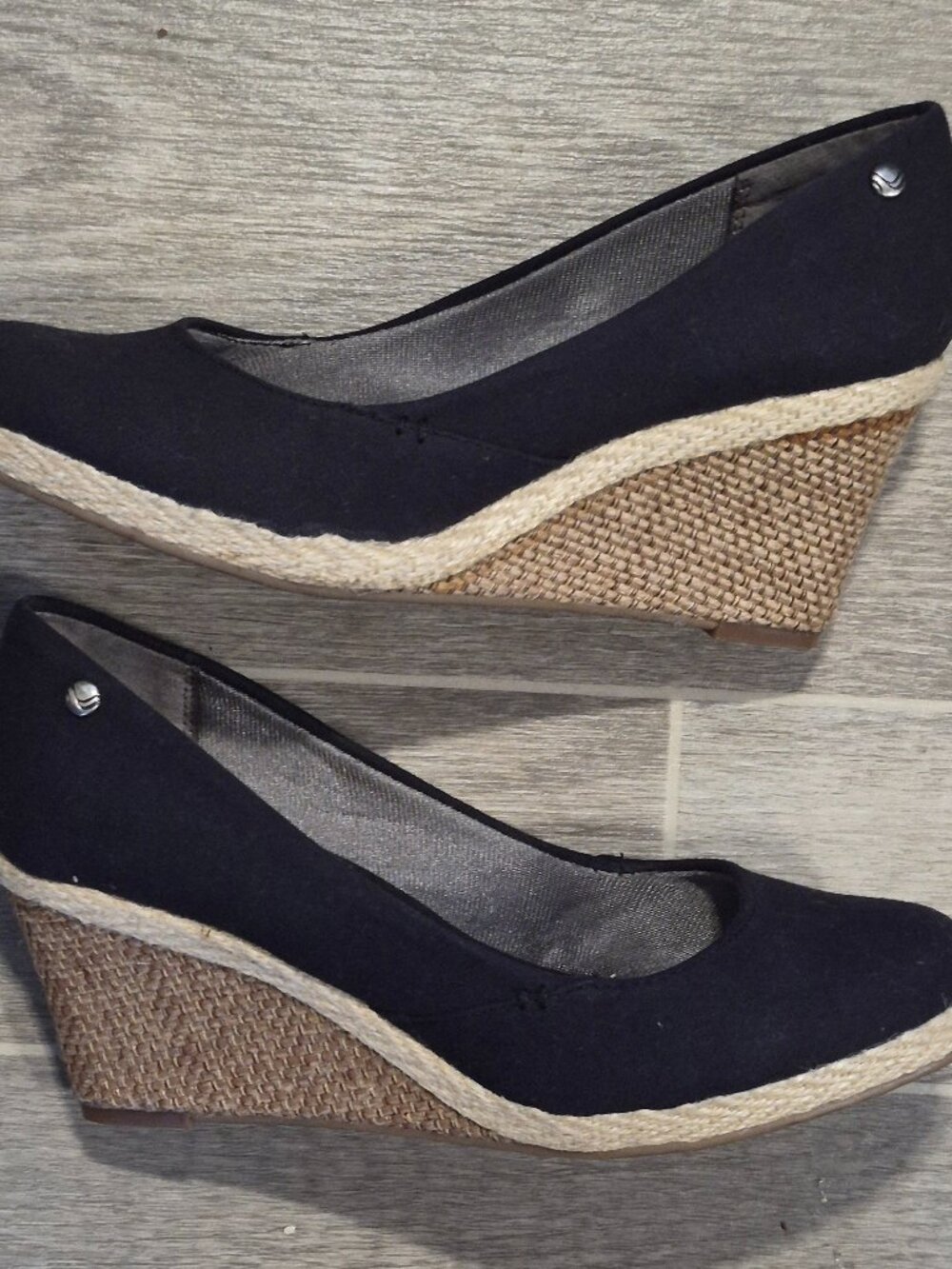 Life Stride Soft System Black Canvas Espadrille Wedges Womens Size 8.5
